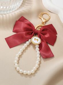 1pc Elegant Faux Pearl Bowknot Keychain Exquisite Beaded Craftsmanship, Suitable For Women's Daily Use, Bridal Baptism, Wedding And Birthday Gifts - Multicolor - View 4