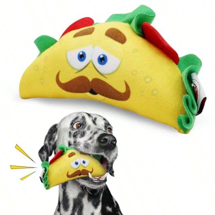 Fun Food Taco Plush Dog Toy With Squeaker - Interactive Soft Squeaky Toy For Dogs And Puppies Keeps Pets Entertained Cute And Funny Chew Toy Made With Soft Fabric - 6in - như hình - Xem 1