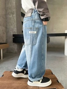 Kleine Jungen Loose Fit Jeans, geeignet für Alltag, Schule, Outdoor & Lässig Tragen, Herbst - Babyblau - Übersicht 8
