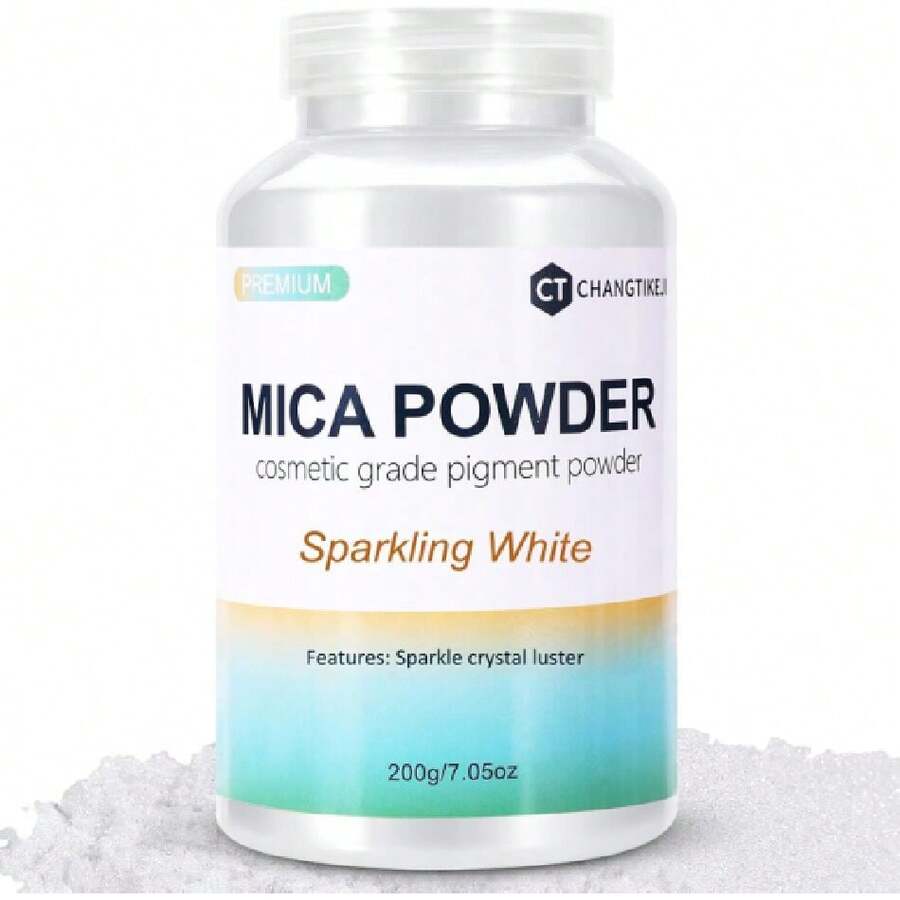 Mica Powder,7.05OZ(200g),Sparkling White Mica Powder Pigment For Epoxy Resin,Lip Gloss,Car Paint,Dye,Soap Making,Nail Polish,Epoxy Resin,Candle Making,Bath Bombs,38027113 - 白色 - 查看 1