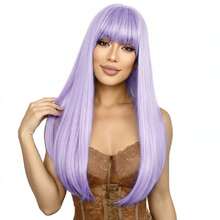 PurPle Wigs With Bangs Long Straight Purple Wigs For Women Heat Resistant Synthetic Hair  Cosplay Party Halloween Daily Use 22 Inch,38045217 - 紫色 - 查看 1
