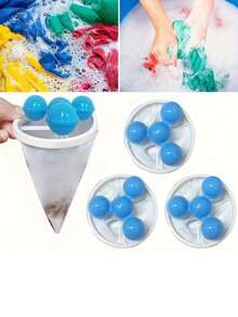 1/3 pièces Boules de lavage, Capteur de poils d'animaux et de peluches, Collecteur de duvet pour machine à laver, pulls, couvertures, accessoires de lessive, conception en maille très efficace pour le piégeage, outil de nettoyage domestique - Multicolore - Voir 2
