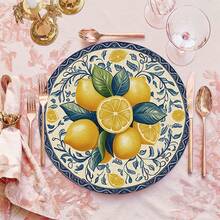 2/4/6pcs Blue Lemon Pattern Linen Placemats, Everyday Round Woven Kitchen Dining Table Mats Suitable For Restaurant Decor, Party, Kitchen - Multicolor - View 7