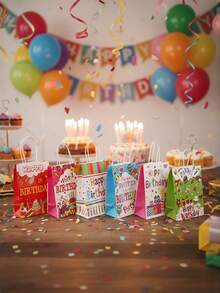 1/5/10/20 piezas Bolsas de regalo de papel kraft con asas para el Día de la Madre, bolsas de embalaje de regalo de cumpleaños - , con refuerzo en la parte inferior - Ideal para regalos de cumpleaños, recuerdos de fiesta, sorpresas de aniversario - Envoltura de regalos de fiesta de cumpleaños, bolsas plegables de compras, bolsas de embalaje y bolsas de fiesta, suministros de envoltura de regalos, suministros de fiesta, regalos de fiesta, regalos para hombres, regalos para mujeres - Multicolor - Ver 3