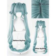 Long Curly Green Double Ponytail Braid Wig With Bangs 37.5'' Anime Wigs Cosplay Wigs For Women Wig Install Kit  Teal Pigtails Twin Tail Costume Wigs For Women Halloween Party Daily,38046577 - 漸層粉紅色 - 查看 6