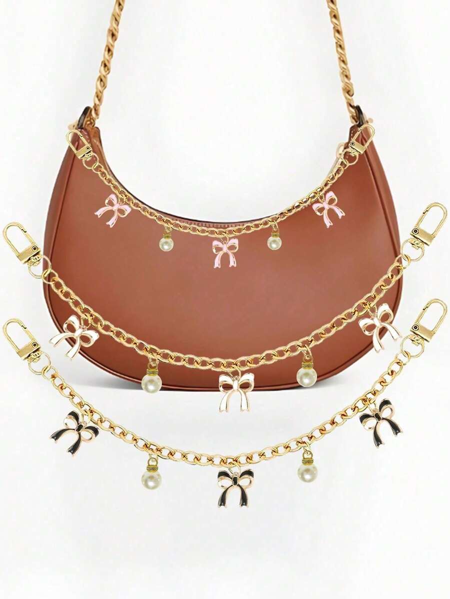 蝴蝶结包饰、包链吊坠、仿珍珠包包装饰配件、樱桃装饰包链吊坠、包包延长链、替换延长链、装饰包带链、手提包/托特包/斜挎包/单肩包挂饰、女士单肩包 - 锌合金包链吊坠、包链装饰吊坠、装饰包链挂饰配件 - 彩色 - 查看 1