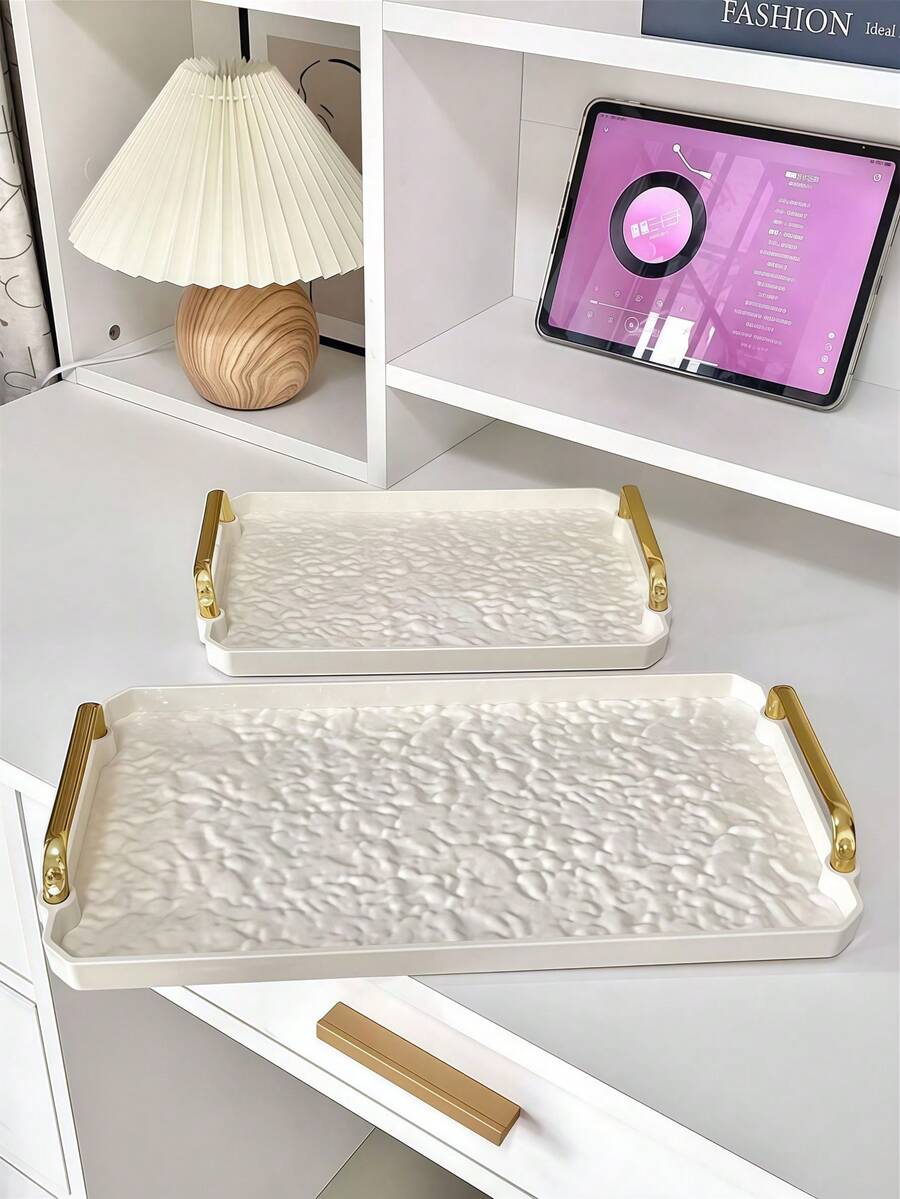 1pc New Design Acrylic Tray With Geometric Handle, Wavy Shape, Nordic Style Creative Serving Tray For Snacks, Cups, Cutlery