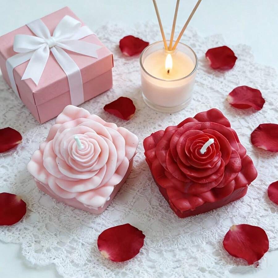 30小时持久燃烧，情人节粉色心形蜡烛，浪漫约会之夜家居装饰，餐桌摆件，卧室装饰 - 彩色 - 查看 1