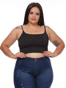 TOP Cropped Feminina suflex alca PLUS SIZE - Preto - Visão 1