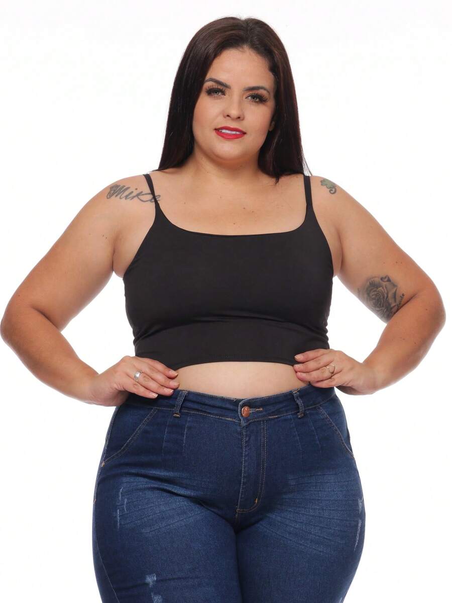 TOP Cropped Feminina suflex alca PLUS SIZE - Preto - Visão 1