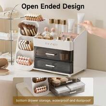 Organizer For Vanity With Brush Holder, Countertop Skincare Organizer With 2 Drawers, Spacious Cosmetic Display Case For Perfumes, Eyeshadow Palettes, Nail Polishes,38050871 - 白色 - 查看 6
