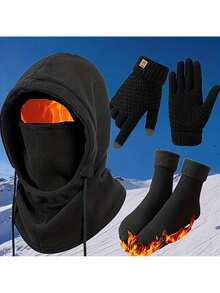 6-In-1 (Integrated Knitted Hat/Ear Muffs/Face/Scarf) Warm Knitted Fleece Winter Headgear, Unisex - Multifunctional Cold Gear, Suitable Skiing, Snowboarding, Hiking, Running - Adjustable Size, Suitable All Seasons Outdoor Sports QG04 - Black Hat - View 5