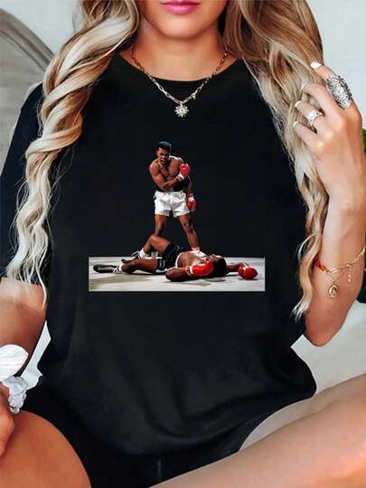 100% Cotton Boxer Standing Over Fallen Opponent T-Shirt Round Neck Short Sleeve Streetwear Fashion Breathable Homme Soft Unisex Designer Clothes