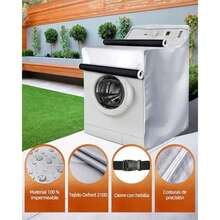 Funda Para Lavadora, Cubierta Para Lavadora Tela Oxford, Con 4 Almohadillas Antivibración y 4 Ganchos, Resistente Al Polvo, Al Agua y a Los Rayos Uv, Ideal Protector Para Lavadora y Secadora (Nergo) - Plata - Ver 2