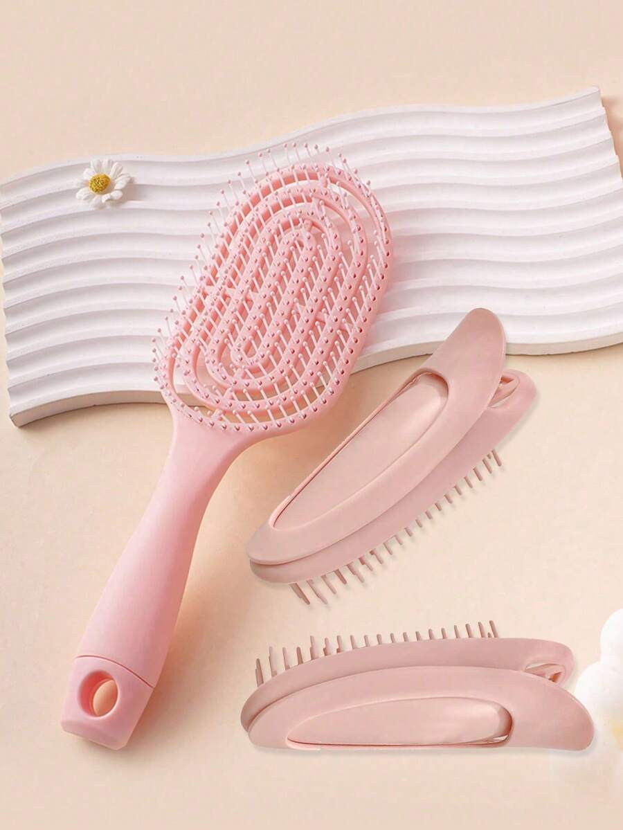 3pcs Set: 2pcs Pink Hair Clips, 1pc Pink Massage Hair Brush, Fluffy Hair Styling Tools, Volumizing For Curly Hair, Seamless Fluffy Hair Clips, Curly Hair Clips, Women's High Crown Hair Clips, Autumn/Winter Air Cushion Hair Clips, Air Cushion Massage Brush, Hair Clip Brush, Straight Brush, Curly Brush, Student Goddess Tools, Home Use