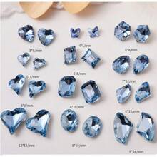 48 Pcs Big Mix Sizes Different Shape Nail Rhinestones 12 Styles 3D Glass Crtals Diamonds Love Distorts Heart Super Shiny Charms Gems Stones DIY Nail Art Dration Craft Jewelry ( Blue),38035518 - Light Blue - 查看 5
