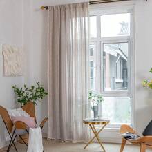 Boho Curtains 84 Inches Long Bedroom, Taupe Cotton Linen White Stripes Embroidery, Chic Hollow Geometric, Semi Blackout Window Vintage Drape With Tassels, 1 Panel W52 X L84, Fashionable Home Decor - Black - View 8