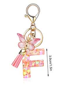 1pc Creative 26 English Alphabet Letter Keychain, Children Backpack Accessory, Butterfly Letter Pendant Keychain For Girls - Multicolor - View 24