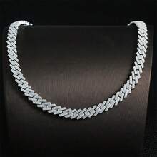 New Hot Cuban Chain Two Rows Of Stones 925 Silver Moissanite Full Set Men's Hip-Hop Bracelet Necklace, Hip-Hop Personalized Bracelet, Best Party Gift For Family And Friends, Birthday Gift, Holiday Gift, Graduation Gift - Bạc - Xem 3