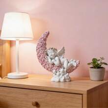 1件艺术树脂雕刻月亮天使摆件，适用于卧室、梳妆台、咖啡厅、橱窗展示，优雅的桌面摆件 - 彩色 - 查看 2