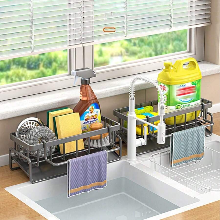1pc Stainless Steel Sink Organizer Rack With Detachable Cloth Holder, Multi-Functional Kitchen Sponge Brush Storage Basket, Rust-Proof Kitchen Sponge Soap Cleaning Tool Sink Accessory - Multicolor - View 1