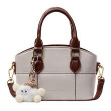 Bolso de hombro femenino de moda bolso de mano de verano con colgante de peluche diseño minimalista y retro bandolera cruzada para mujer - Blanco - Ver 6