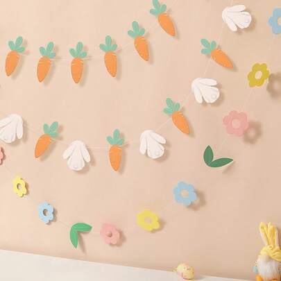 1 Set Easter Bunny, Carrot, Flower Sewing Pull Flag Party Background Decoration Banner