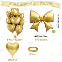 10个18英寸金色心形气球和10个38英寸金色箔纸蝴蝶结气球，适合生日、情人节、婴儿派对、婚礼、周年纪念日装饰 - 金色 - 查看 4
