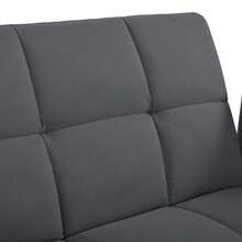Mid-Century Modern Futon Sofa Bed In Linen Blend, 146 Cm Wide, 5-Position Adjustable Backrest And Fixed Armrests, Metal Legs, Grey - 灰色 - 查看 9