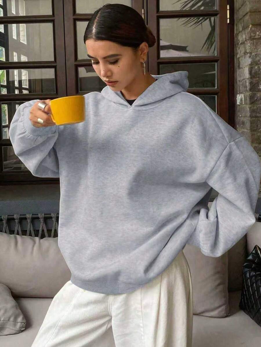 1pc Teen Girls Casual Stylish Personalized Versatile Thick Warm Thermal Lined Sweatshirt, Suitable For Spring, Autumn & Winter - Light Grey - View 1