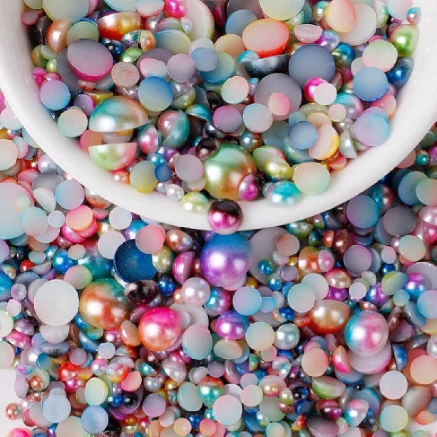 3000PCS Flatback Pearls For Crafting, 100G Mixed Sizes 4/5/6/8/10/12 Rainbow Half Round Pearls For Crafts Faux Flat Back Beads For Nail Face Art Tumbler Mugs Wedding Home Dration,38034377 - 香檳色 - 查看 1
