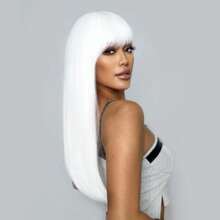 White Wig With Bangs Long Straight White Wigs For Women Synthetic Heat Resistant Wigs Natural Looking Hair Wig For Halloween Daily Cosplay Party Use 22 Inch,38045215 - 白色 - 查看 2