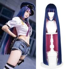 Blue Mixed Pink Wig For Women, 100cm Long Straight Anime Costume Wigs With Bangs + Wig Cap,38048023 - 粉色 - 查看 1