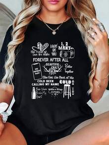 Playera de Mujer Oversize Estampada de Manga Corta 100% Algodón Puro Playera de Mujer Oversize Estampada de Manga Corta 100% Algodón Te Amo para Siempre Después de Todo Hermoso Loco Mejor Juntos Cerveza Fría Llamándome por Mi Nombre Camiseta de Cuello Redondo Manga Corta Ropa Urbana Moda Transpirable Hombre Ropa de Diseñador Suave Unisex Ropa de Primavera y Verano para Uso Diario Transpirable - Negro - Ver 5