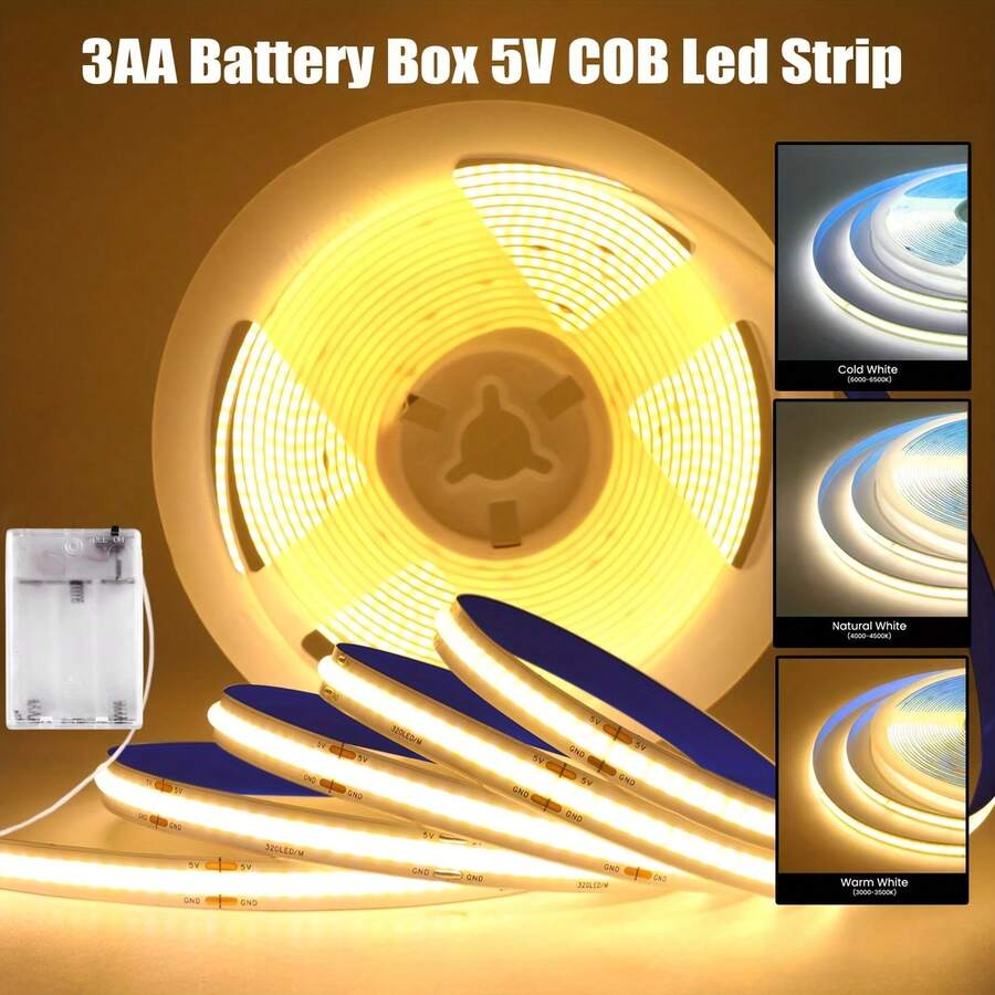 Tira de luz LED COB alimentada por caja de baterías (baterías no incluidas) con interruptor, súper brillante sin deslumbramiento ni puntos de luz, instalación sin taladro, luz de relleno especial para decoración del hogar/cocina/baño/espejo de vanidad/debajo de la cama, luz ambiental para fiesta/tema espacial/Día de San Valentín/Pascua/Ramadán, luz LED para dormitorio, tira LED autoadhesiva, luz de techo para sala de estar, accesorios para dormitorio, decoración de habitación