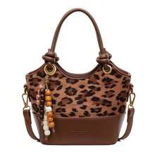 [Nueva]Bolso bandolera de mujer estilo canasta de piel sintética con estampado de leopardo para el invierno  bolso de cubo de mano versátil y elegante - Leopardo marrón - Ver 1