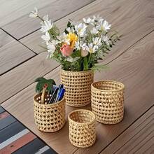 Handwoven Rattan Storage Baskets, Multi-Size Cylindrical Storage Racks, Kitchen Utensil Racks, Tea Set And Pen Holder Storage Racks, Hollow Decorative Baskets For Home And Office - Rattan Hollow Tube - View 3