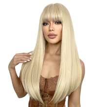 Long Blonde Wig With Bangs Straight Blonde Wig For Women Natural Looking Hair Wigs 22 Inch Synthetic Wigs  Daily Party Cosplay Wig,38045210 - 挑染金色 - 查看 2