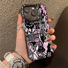 1pcs Funky Cartoon Graffiti Phone Case Compatible with Apple Phone 17ProMax 16 15 14 13 12 11ProMax Pro Xs Max XS X 7plus 8plus Silicone Shock Proof Vintage Quirky Cute Funny You Can Give It To Yourself Can Be Given To Friends - Negro - Ver 1
