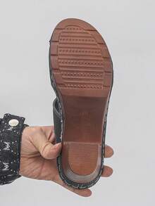 Plus Size 36-43 European & American Style Summer New Fashion Open Toe Plus Size Sandals, Slip-On Thick Heel Increased Height Women High Heel Sandals, Black & Brown - Black Matte - View 8