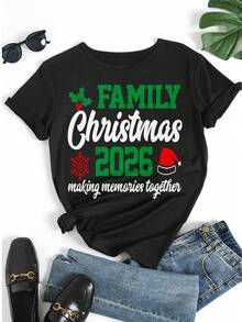 Weihnachts-Familien-Matching T-Shirt 2026 Gemeinsame Erinnerungen schaffen Grafik-Muster Kurzarm Rundhals Lässig Feiertags T-Shirt Oberteile - Schwarz - Übersicht 5