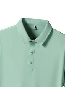 Men's Summer Ice Silk Quick-Dry Cool-Touch Polo Shirt, Business Thin Short Sleeve T-Shirt, Casual Elastic Solid Color Top Sports - Mint Green - View 5