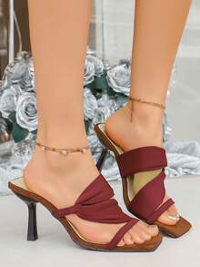 1. Fashion Pleated Criss-Cross Strap Women's High Heel Sandals, Solid Color Open Toe High Heel Mules, Suitable For Summer Daily, Party, Gathering, Formal Event Stiletto Heels - Redwood - View 4