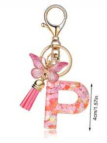 1pc Creative 26 English Alphabet Letter Keychain, Children Backpack Accessory, Butterfly Letter Pendant Keychain For Girls - Multicolor - View 37