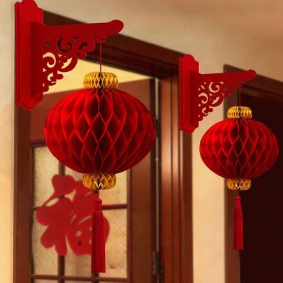 2026新年装饰品，春节/中国新年客厅门墙挂饰，马年3D蜂窝灯笼挂饰