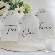 Gold Mirror Arched Wedding Table Numbers With Stands 1-10, 5x7 Inch Acrylic Arch Sign With Holder, Table Number 1-10, 5"X7") (DM9102) - Phông chữ đen mờ - Xem 7