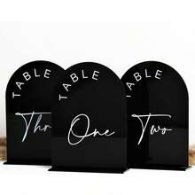 Gold Mirror Arched Wedding Table Numbers With Stands 1-10, 5x7 Inch Acrylic Arch Sign With Holder, Table Number 1-10, 5"X7") (DM9102) - Black White Font - View 9
