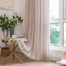 Boho Curtains 84 Inches Long Bedroom, Taupe Cotton Linen White Stripes Embroidery, Chic Hollow Geometric, Semi Blackout Window Vintage Drape With Tassels, 1 Panel W52 X L84, Fashionable Home Decor - Black - View 4