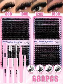 680/570pcs Large Capacity D-Curl Fluffy False Eyelashes Set, Thick & Voluminous, Various Combinations, 8-16mm Length, Natural & Soft. Set Includes Eyelash Glue, Adhesive, And Setting Spray. Suitable For Travel, Daily Wear (Beginner Friendly), Weddings, Dates, Parties, Holidays, Also Great As Christmas/Halloween/Holiday Gift. - 黑色 - 查看 14