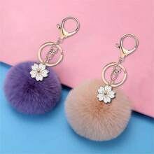 AD 1 pieza Lindo llavero con pompón de flores de cerezo, Encanto de peluche de conejo creativo, Colgante de llavero de coche, Regalo para mujeres, Cumpleaños, Año Nuevo - Plumas de flor de cerezo - Ver 4